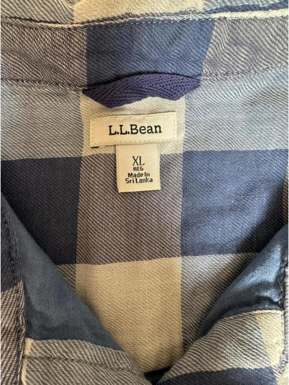 L.L.Bean Men’s XL Reg Blue Gray Buffalo Plaid Flannel Popover Shirt